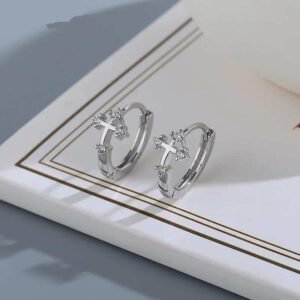 Silver Cross Hoop Earrings With Cubic Zirconia Accessories Earrings Model Number: CIA810