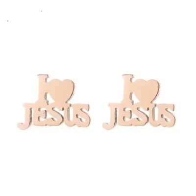 Stainless Steel I Love Jesus Stud Earrings Accessories Earrings a4a426b9b388f11a2667f5: black color|gold color|rose gold color|silver color