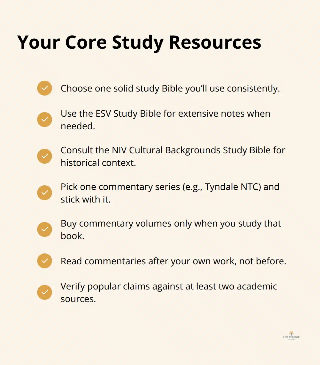 Biblical Interpretation Guide: From Plain Reading to Deeper Insight Compact checklist of essential Bible study resources and practices