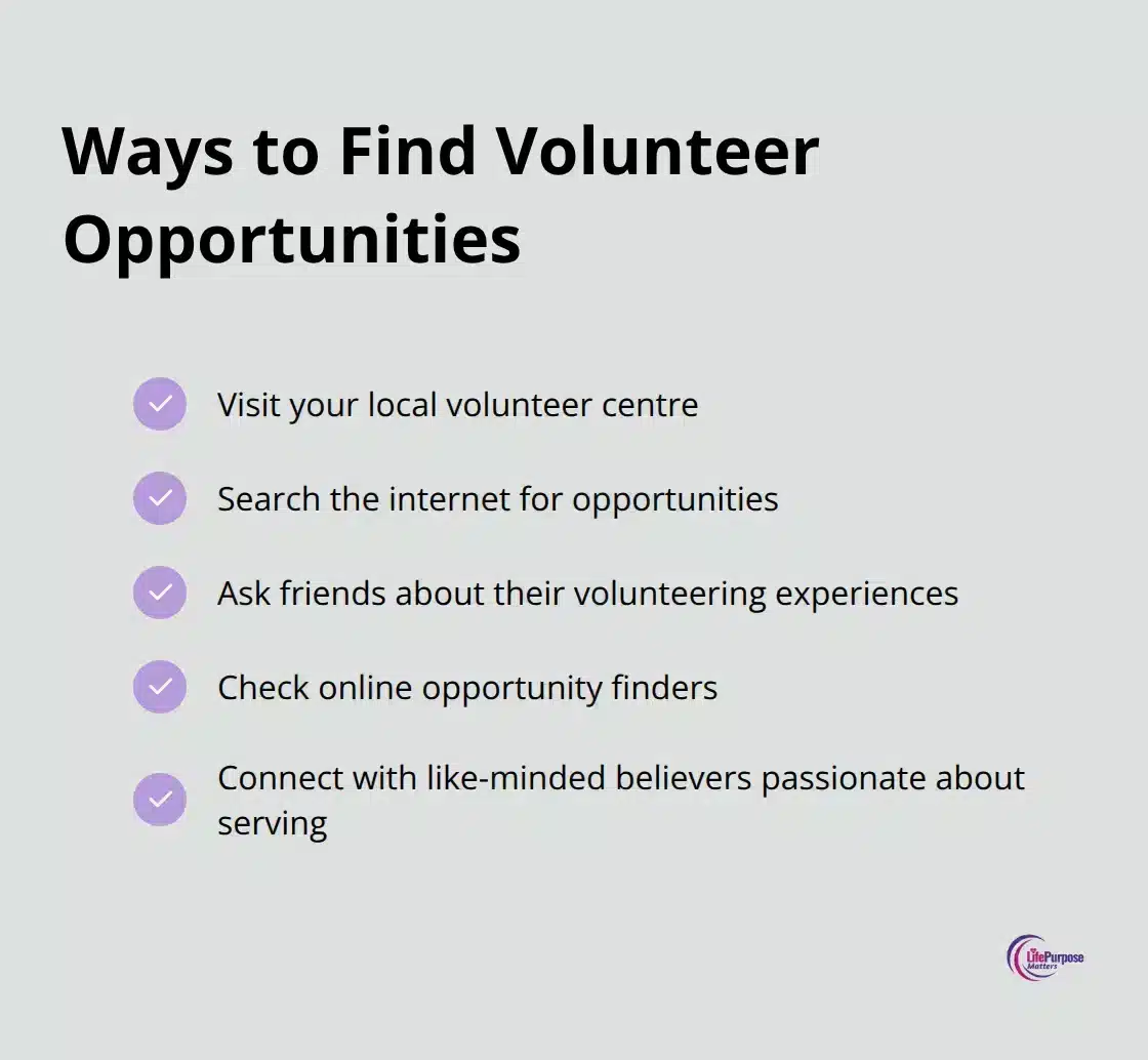 Checkmark list showing five ways to find volunteer opportunities - christian acts of service