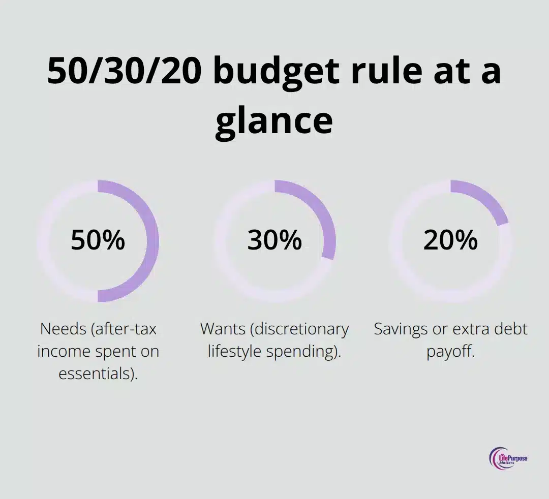 Christian Budgeting Basics Every Family Needs Chart summarising the 50% needs, 30% wants, 20% savings or debt payoff guideline. - christian budgeting