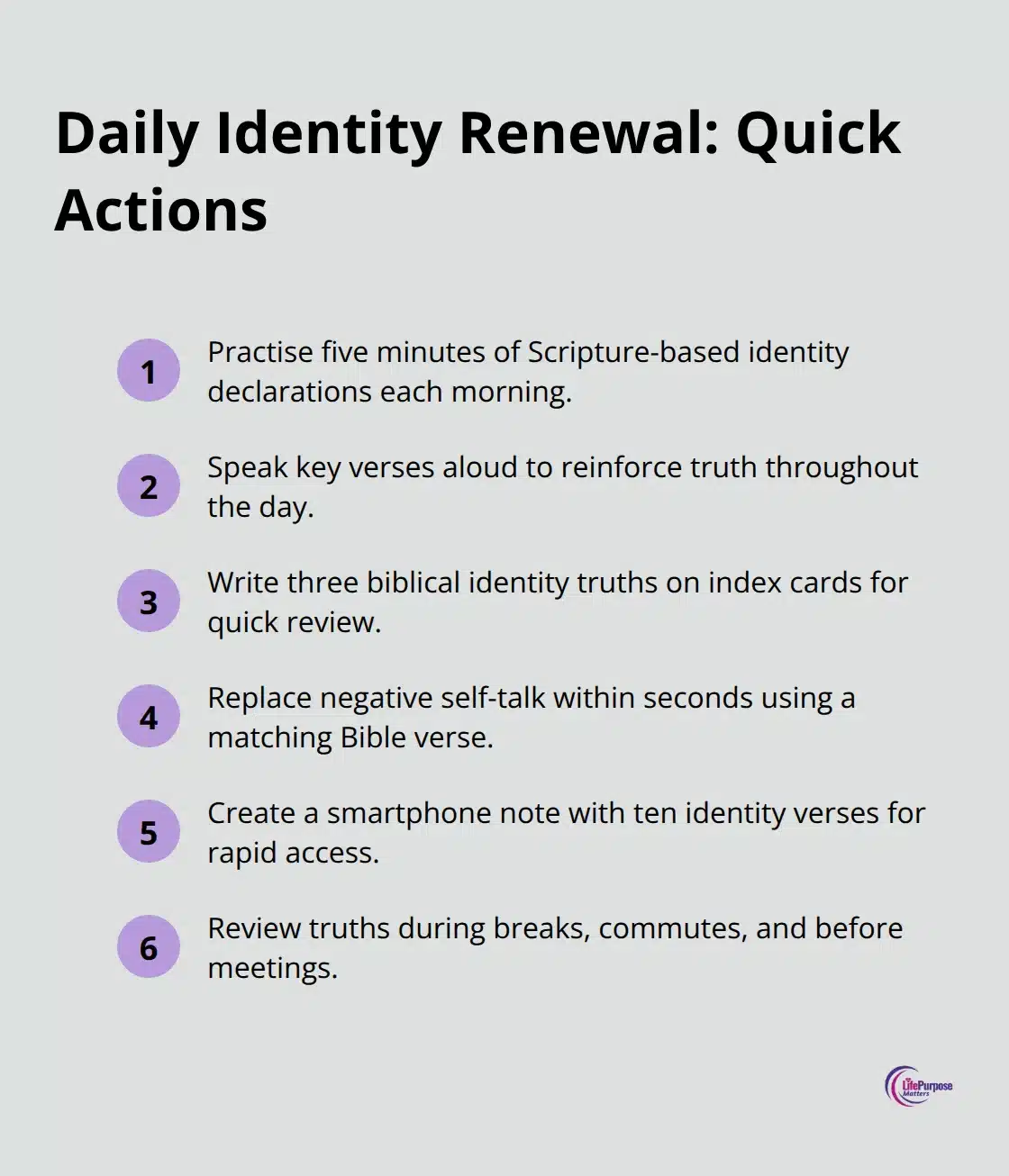 Compact checklist of daily steps to renew your mind in Christ. - christian identity