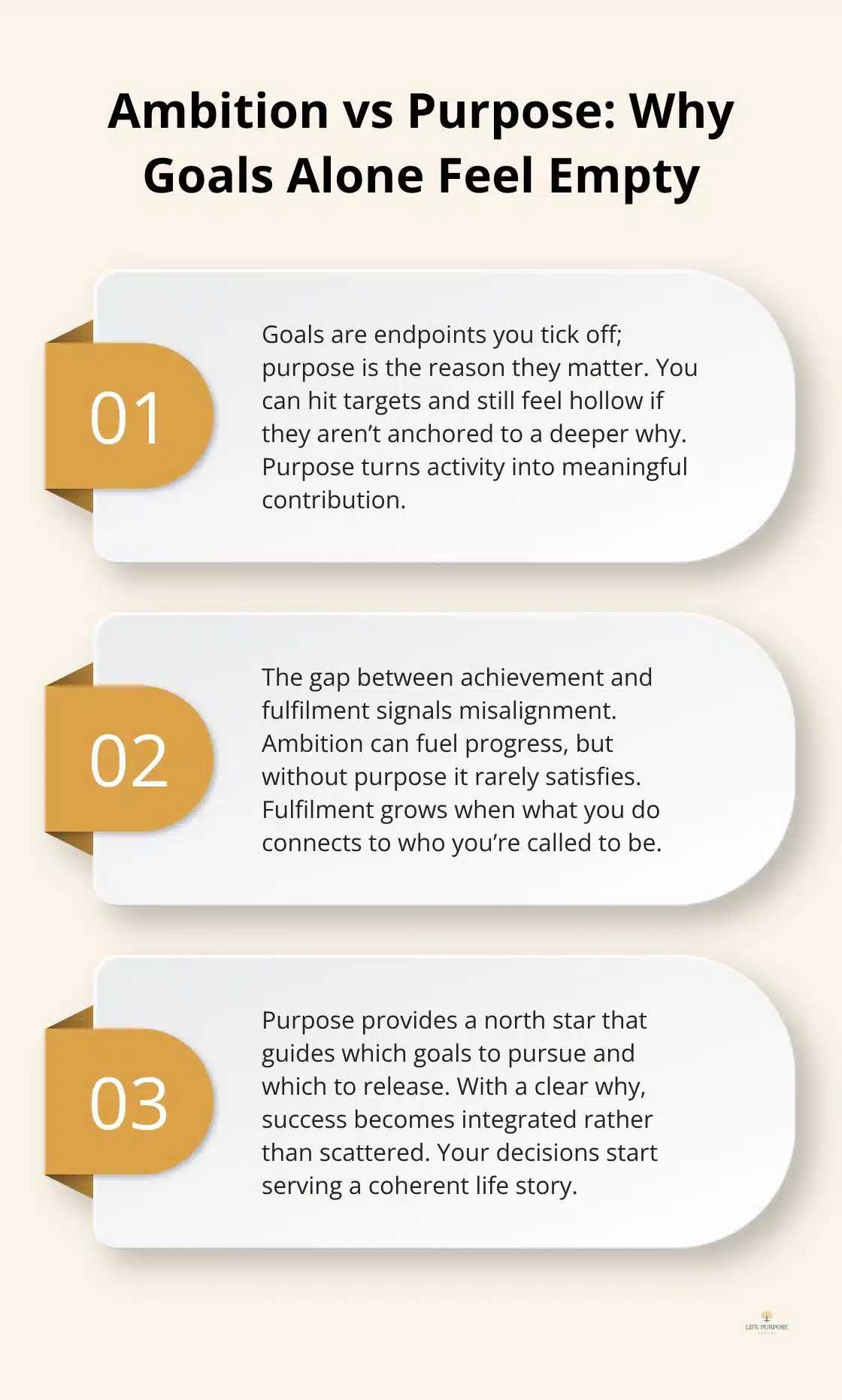 Three concise explanations showing why achievement without purpose leads to emptiness and how purpose changes the picture. - god given purpose