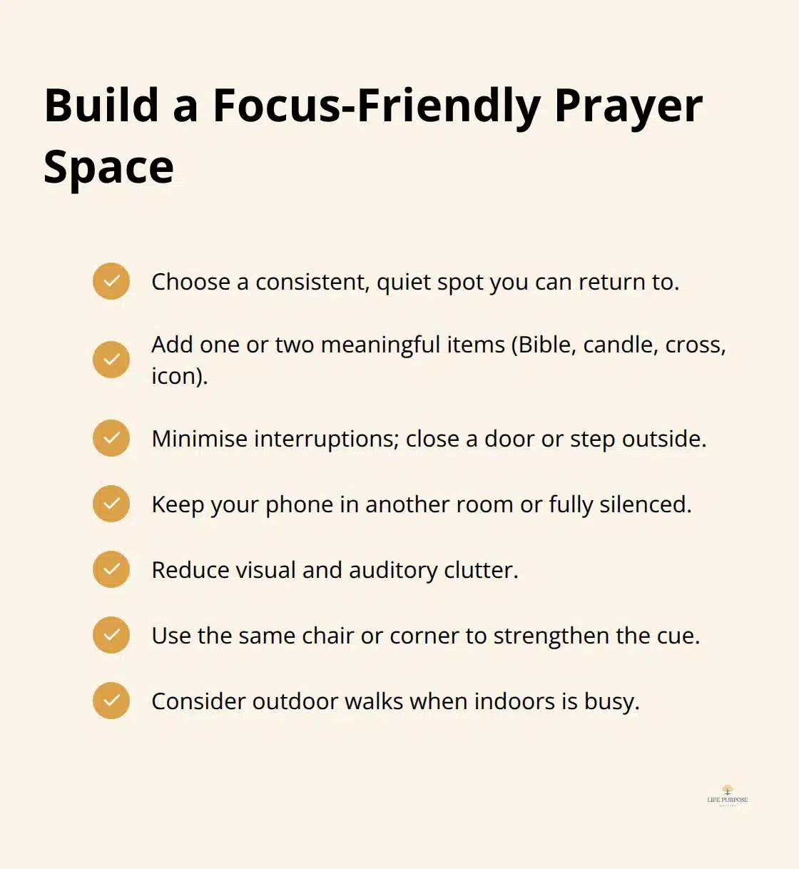 Checklist to set up a calm, distraction-free prayer environment