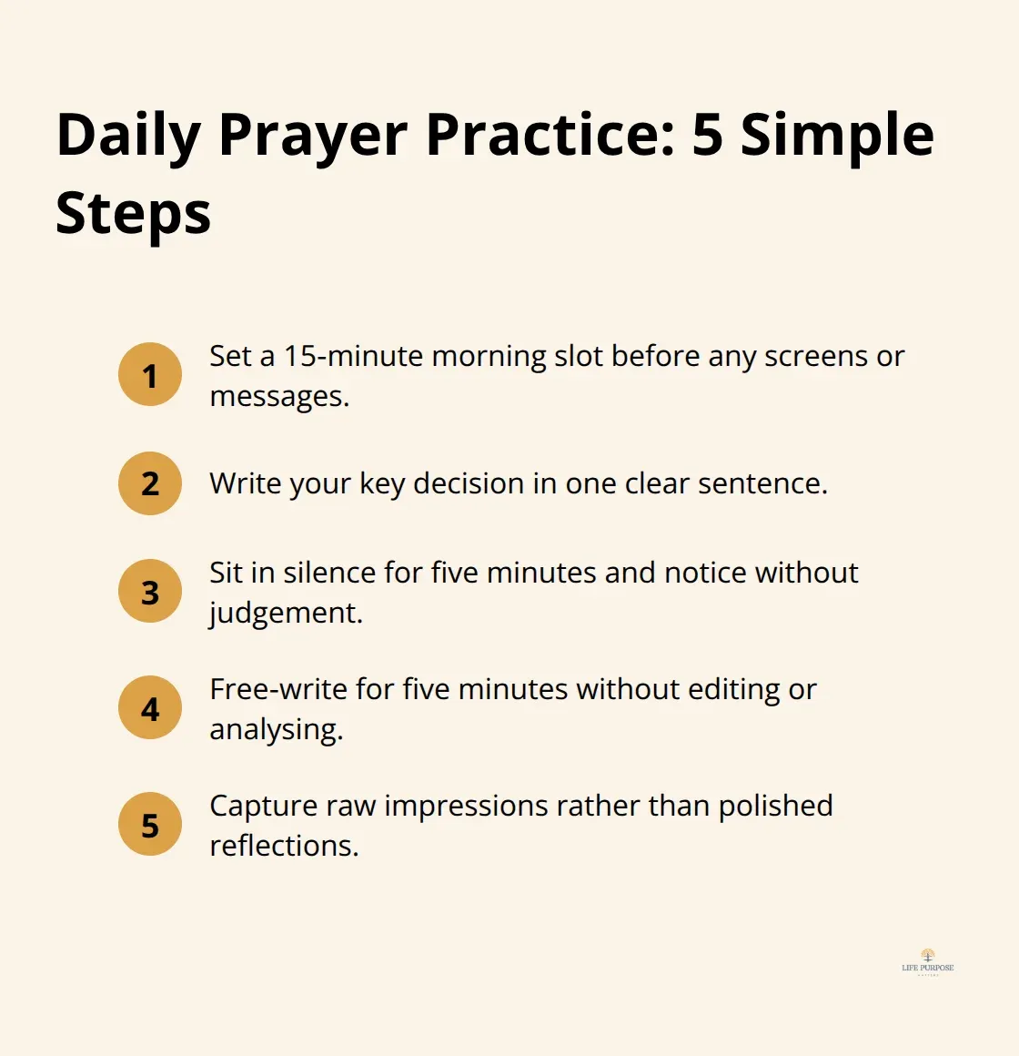Spirit Guidance For Choices: Listening To The Spirit In Decision Making Compact list outlining five steps for a focused daily prayer practice. - Spirit Guidance For Choices