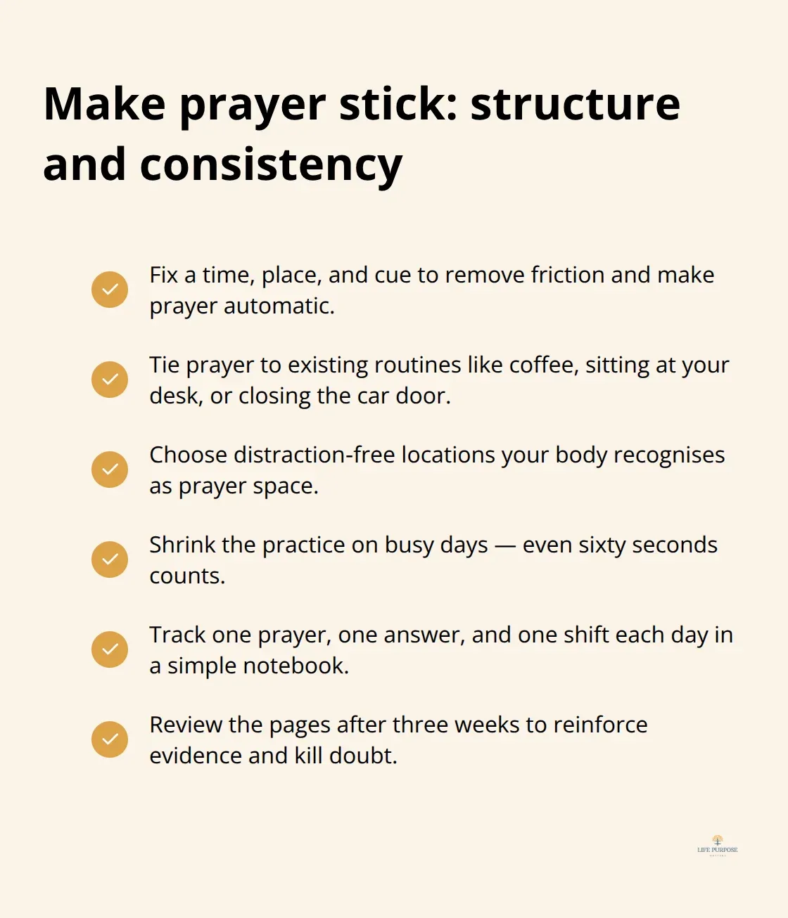 Checklist of strategies to build a consistent, low‑friction prayer habit - peace through prayer