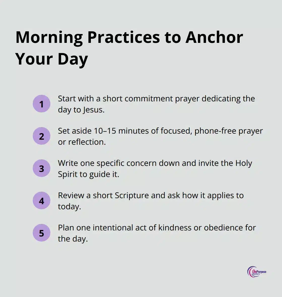 Compact list of morning actions to create a spirit-filled rhythm