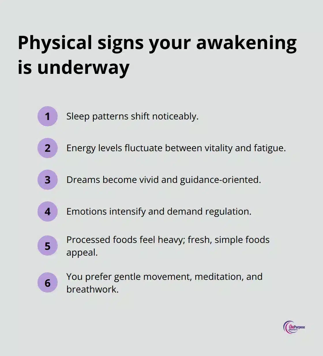 Compact list of physical indicators of spiritual awakening