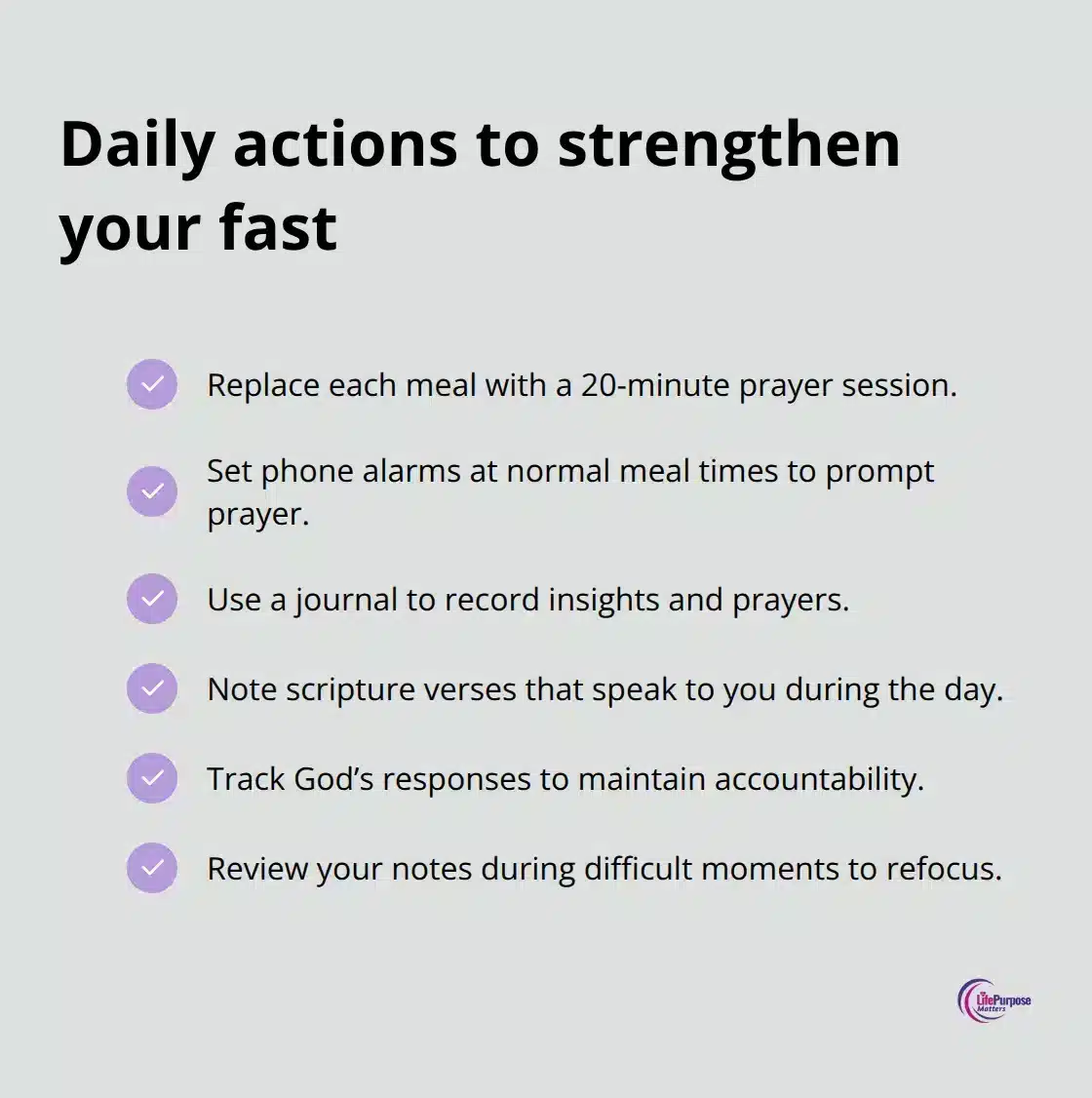 Checklist of practical steps to stay focused during a fast - spiritual fasting