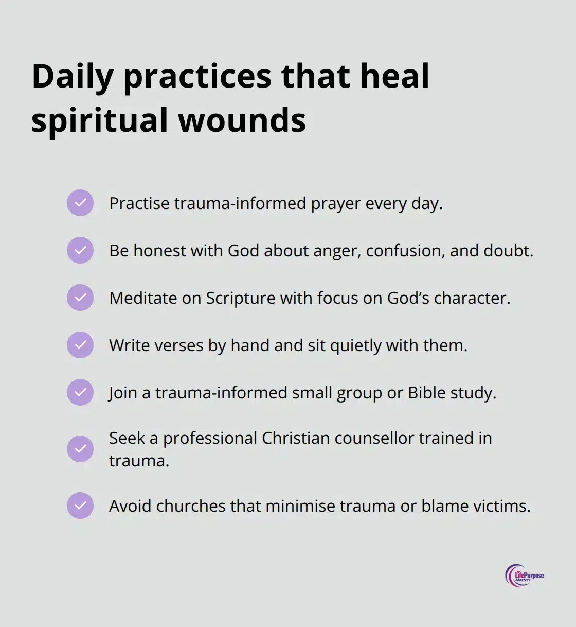 Checklist of trauma-informed spiritual practices to support recovery