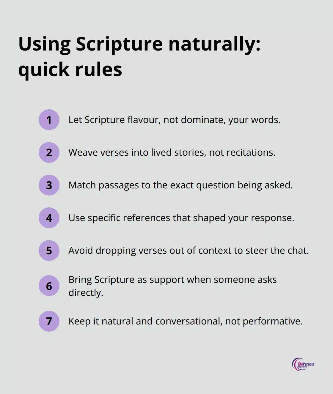 Seven concise principles for weaving Scripture into conversations - witnessing skills